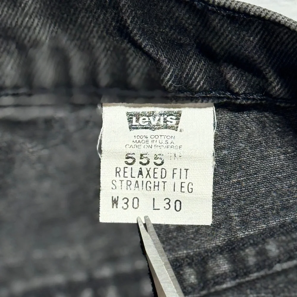 Levi's 555 Jeans 30x30 Relaxed Fit Straight Leg Black Denim Orange Tab USA Made